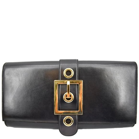 GUCCI Lady Buckle Leather Clutch Black